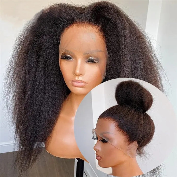 100% Raw Hair 360 Full Lace Transparent HD Swiss Lace Yaki Kinky Straight Wig Cuticle Aligned Human Hair Wig