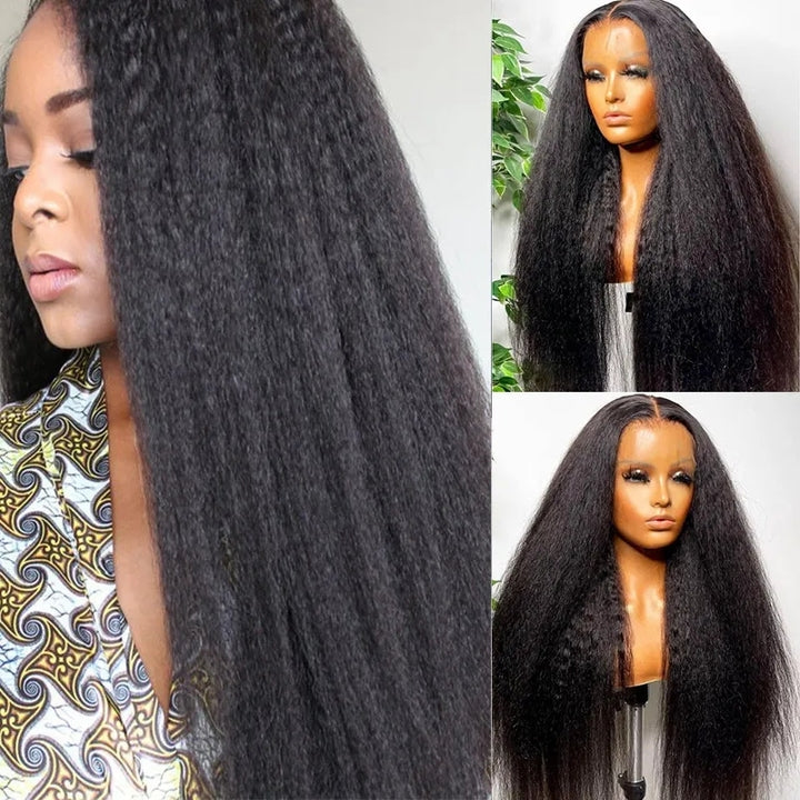 100% Raw Hair 360 Full Lace Transparent HD Swiss Lace Yaki Kinky Straight Wig Cuticle Aligned Human Hair Wig