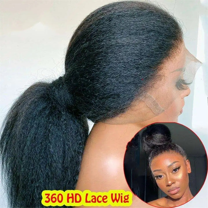 100% Raw Hair 360 Full Lace Transparent HD Swiss Lace Yaki Kinky Straight Wig Cuticle Aligned Human Hair Wig