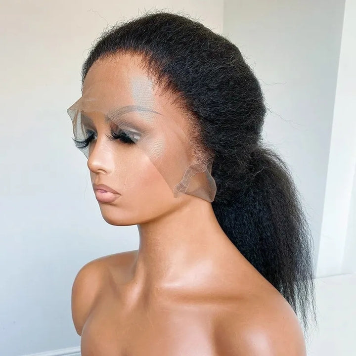 100% Raw Hair 360 Full Lace Transparent HD Swiss Lace Yaki Kinky Straight Wig Cuticle Aligned Human Hair Wig